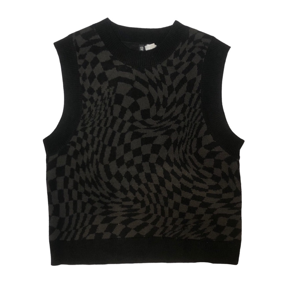 H&M swirly checkered pattern grey and black sweater vest